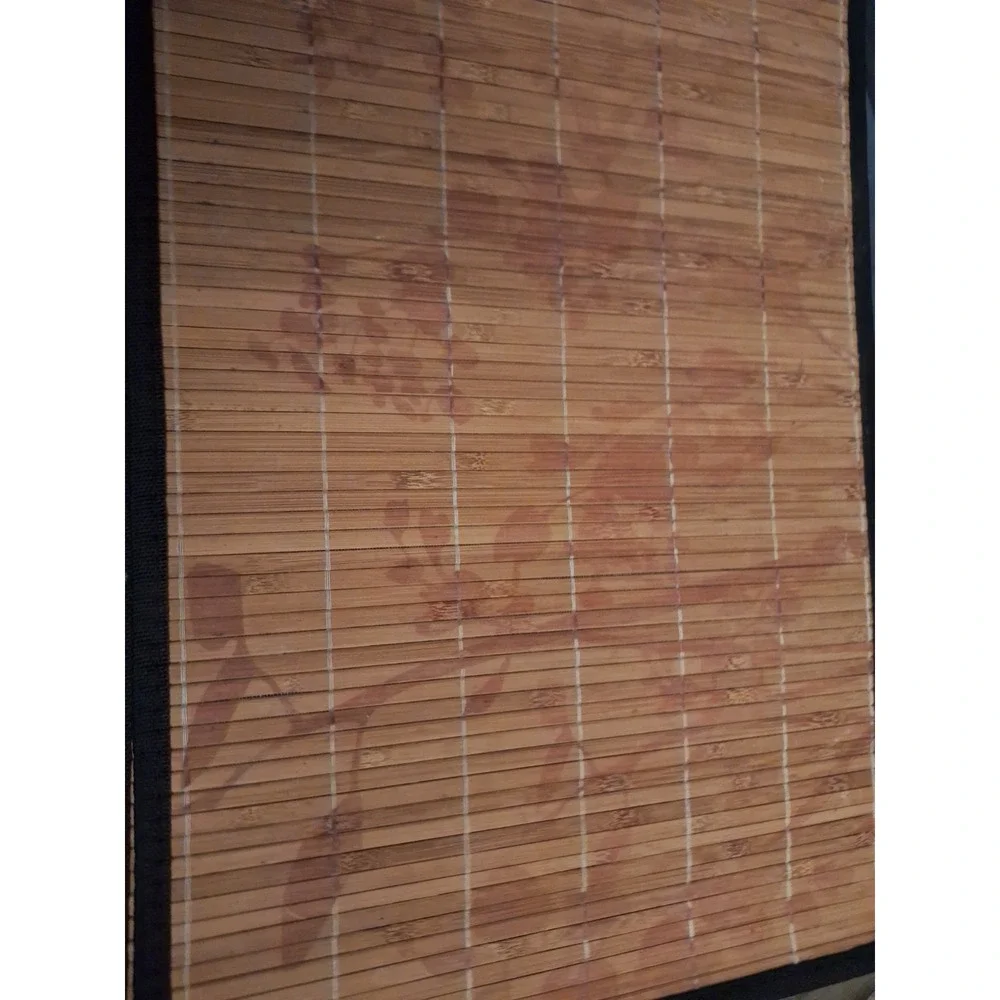 Set of 6 Natural Bamboo Slat Placemats   with  Black Trim - 19 
